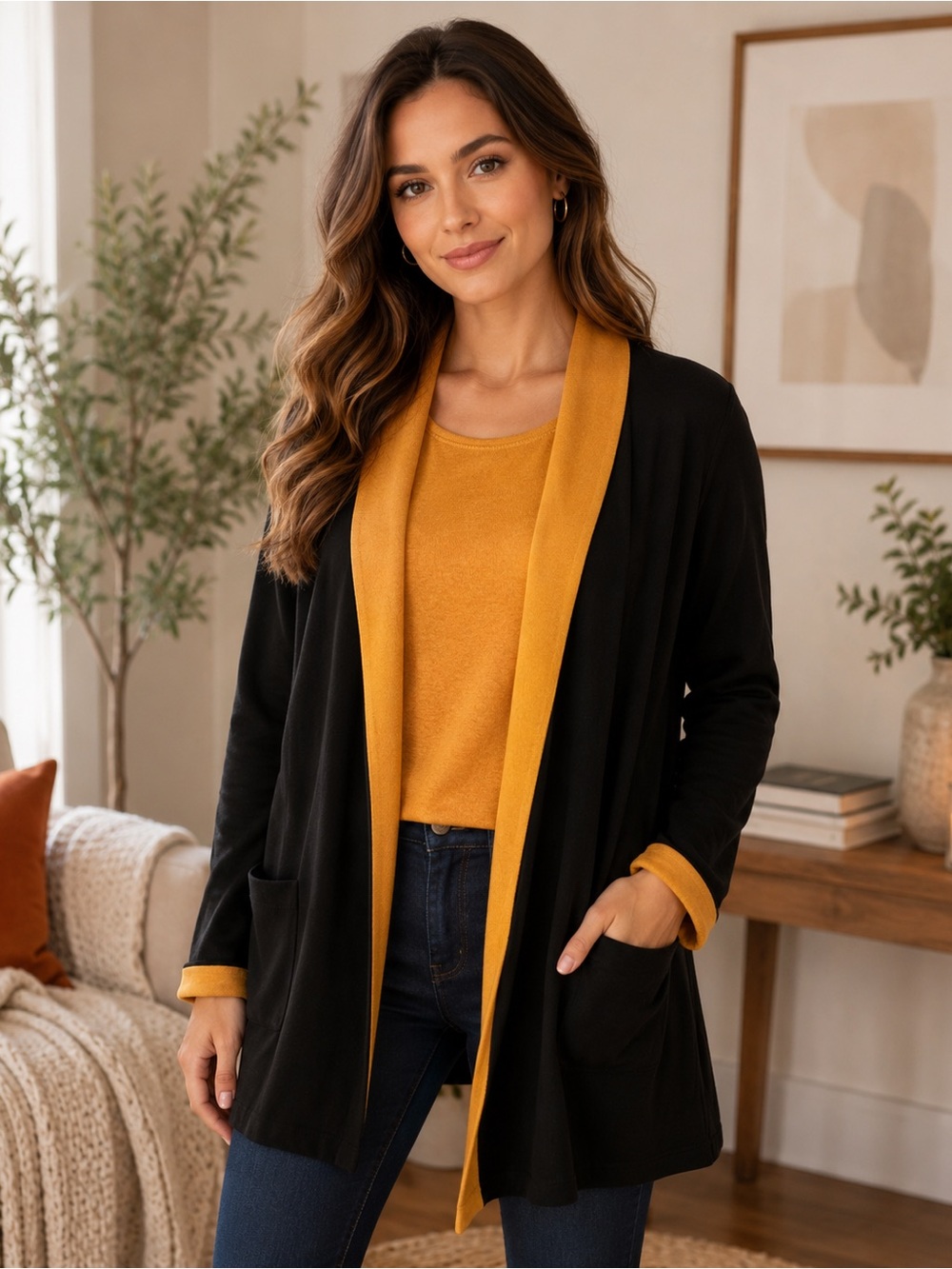 Picadilly Fashion 2 piece brown and Black cardigan and tank top. PTP 23